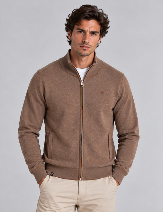 CARDIGAN FULL ZIP JACQUARD CON LAVORAZIONE DIAGONALE uomo camel fm26w18mz cc-a0252