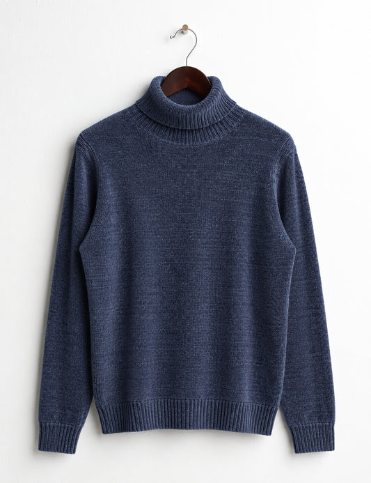 CHENILLE TURTLENECK SWEATER WITH TEXTURED STITCH DETAILS man blue fm26w23md cc-a0601