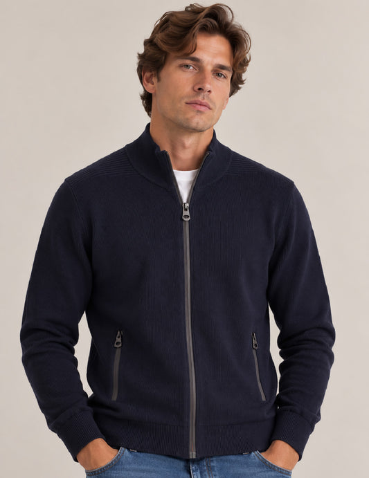 CARDIGAN FULL ZIP CON DETTAGLI A CONTRASTO uomo dark blue fm26w24mz cc-a1201
