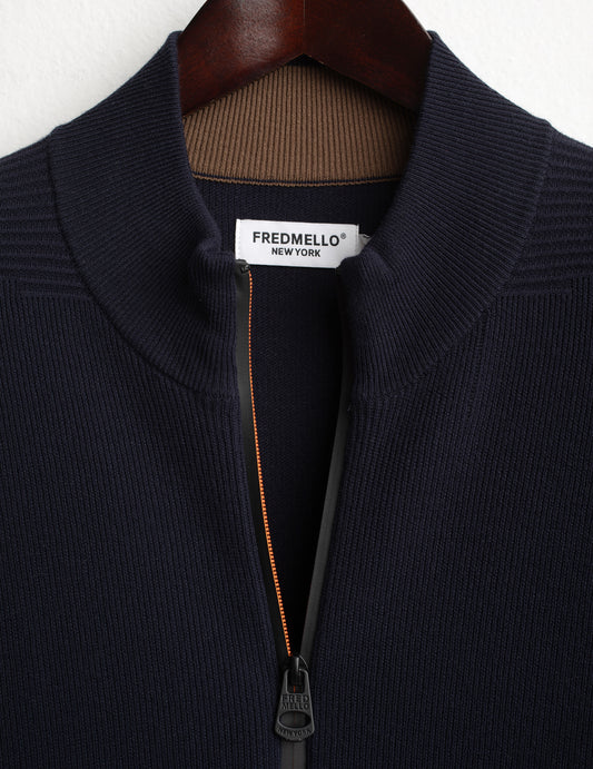 CARDIGAN FULL ZIP CON DETTAGLI A CONTRASTO - back - 002