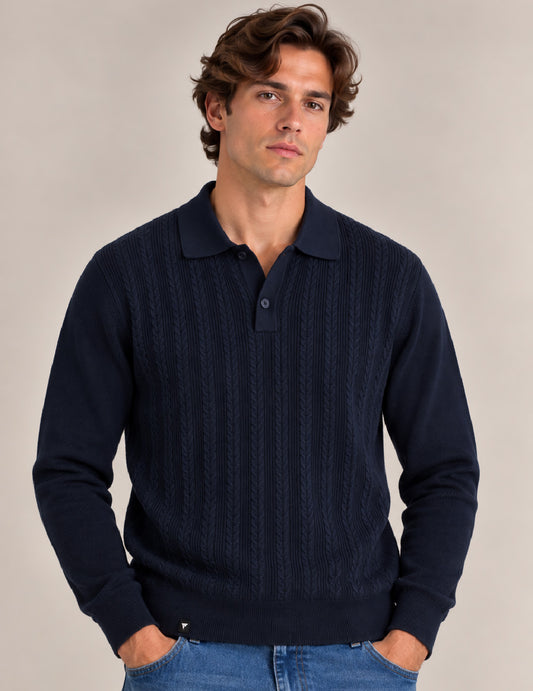 POLO IN MAGLIA A COSTE CON TRECCE uomo blue fm26w28ma cc-a0601