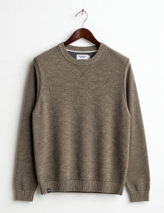 CREW-NECK SWEATER WITH VANISÉ DETAILS man mud melange fm26w30mg cc-a0108