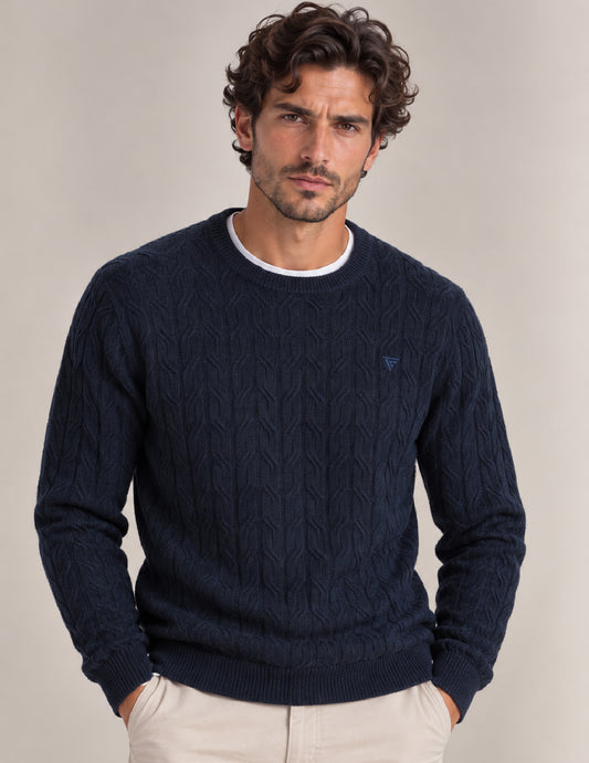 MAGLIA GIROCOLLO CON LAVORAZIONE A TRECCE uomo blue fm26w32mg cc-a0601