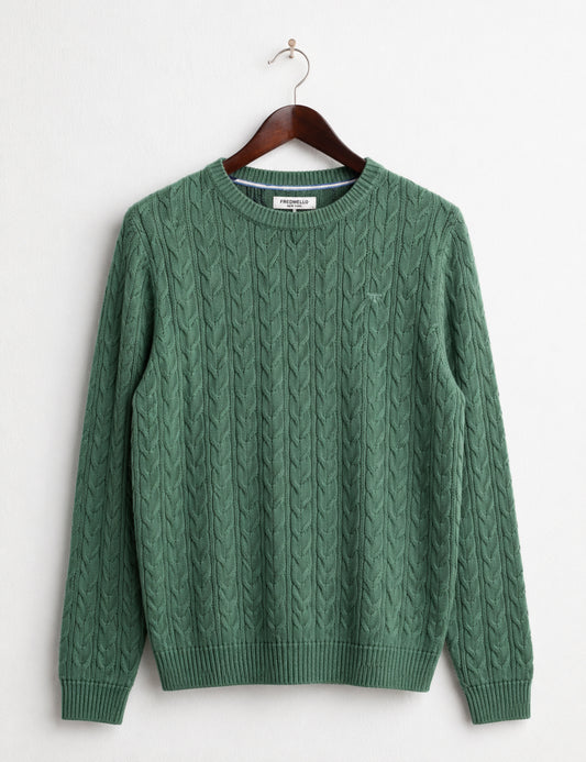 CREW-NECK SWEATER WITH CABLE KNIT DETAILING man sage melange fm26w32mg cc-a0826