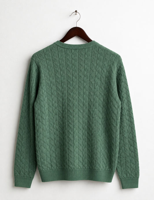 CREW-NECK SWEATER WITH CABLE KNIT DETAILING - back - 002