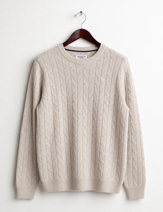 CREW-NECK SWEATER WITH CABLE KNIT DETAILING man ivory melange fm26w32mg cc-a0911