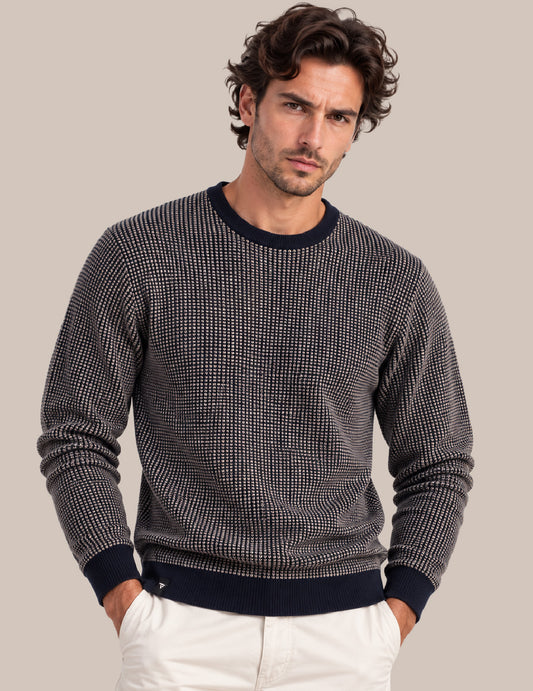 CREW-NECK SWEATER WITH ALL-OVER CONTRAST STITCH PATTERN man blue fm26w45mg cc-a0601