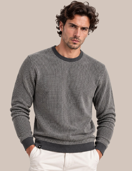 MAGLIA GIROCOLLO CON FANTASIA DI PUNTI A CONTRASTO uomo antracite melange fm26w45mg cc-a0953