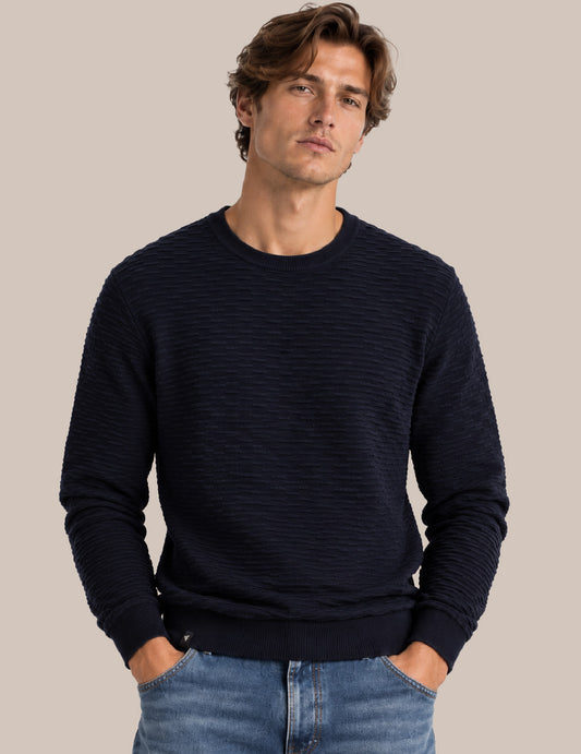 CREW-NECK SWEATER WITH GEOMETRIC STITCH DETAILING man blue fm26w46mg cc-a0601