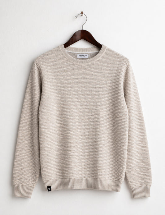 CREW-NECK SWEATER WITH GEOMETRIC STITCH DETAILING man ivory melange fm26w46mg cc-a0911