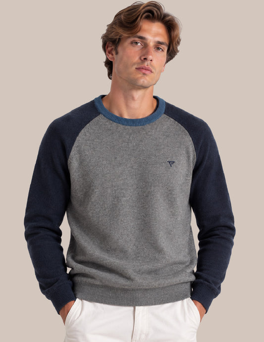 MAGLIA GIROCOLLO RAGLAN COLOR BLOCK uomo gray melange fm26w48mg cc-a0901