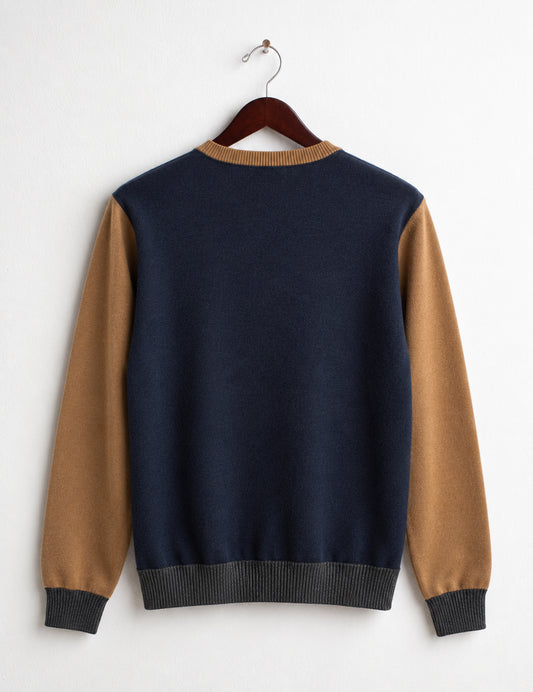 COLOR-BLOCK CREW-NECK SWEATER WITH CONTRAST EMBROIDERY - back - 002