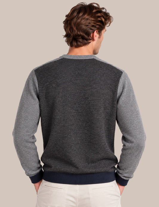 MAGLIA GIROCOLLO COLOR BLOCK CON RICAMO A CONTRASTO - back - 002