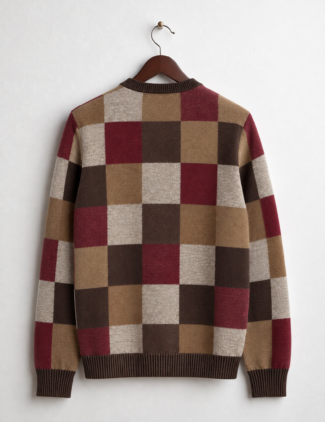 CHECK JACQUARD CREW-NECK SWEATER man coffee fm26w50mg cc-a0259 MAGLIA M/L G/C FANTASIA MAN