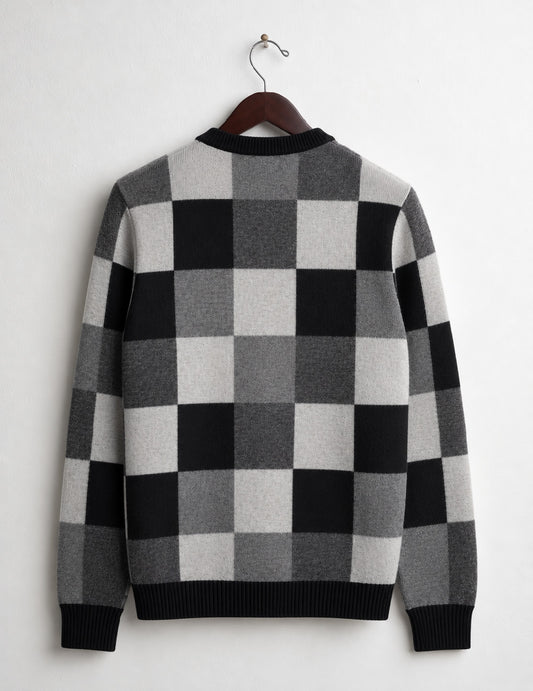 MAGLIA GIROCOLLO JACQUARD A QUADRI - back - 002