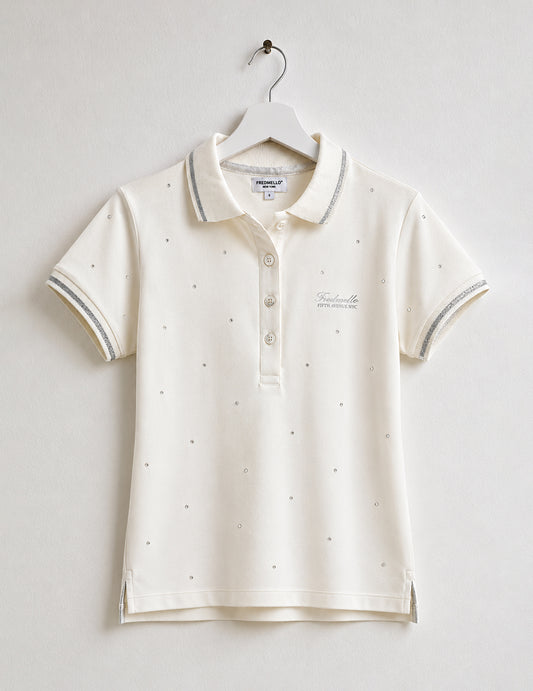 Polo a manica corta con dettagli luminosi donna off white fw26s01qu cc-a0002