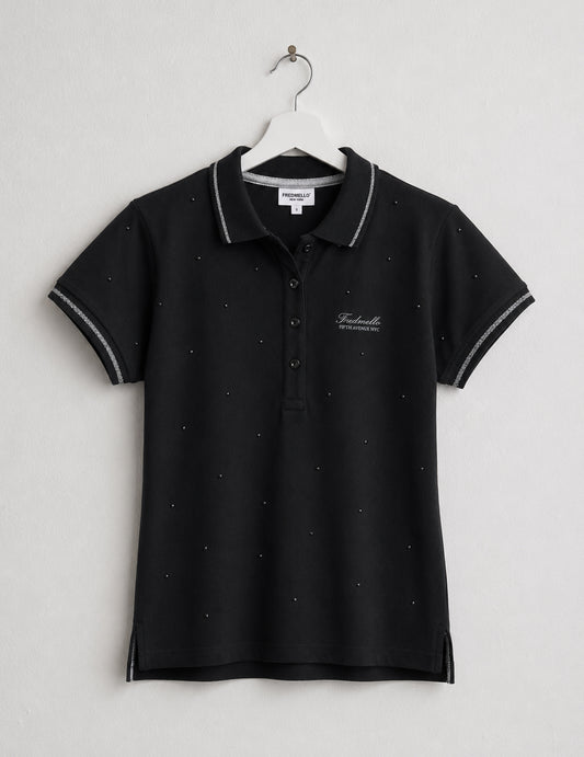 Polo a manica corta con dettagli luminosi donna black fw26s01qu cc-a0951