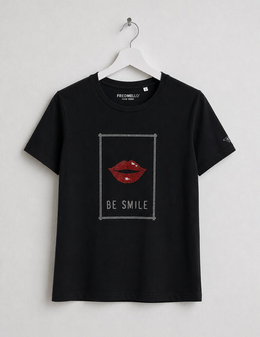 T-shirt girocollo con grafica e strass donna black fw26s03tg cc-a0951
