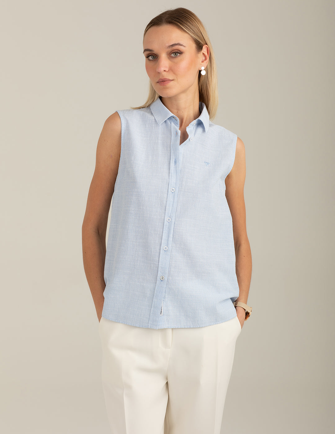 Sleeveless Striped Shirt woman light blue fw26s06ct cc-a1001 CAMICIA S/M TINTOFILO WOMAN