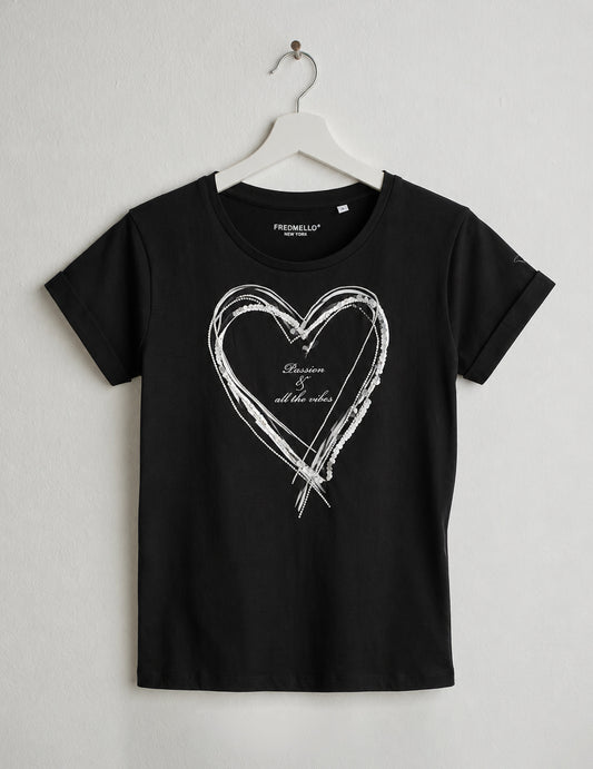 T-shirt girocollo con grafica e applicazioni donna black fw26s12tg cc-a0951