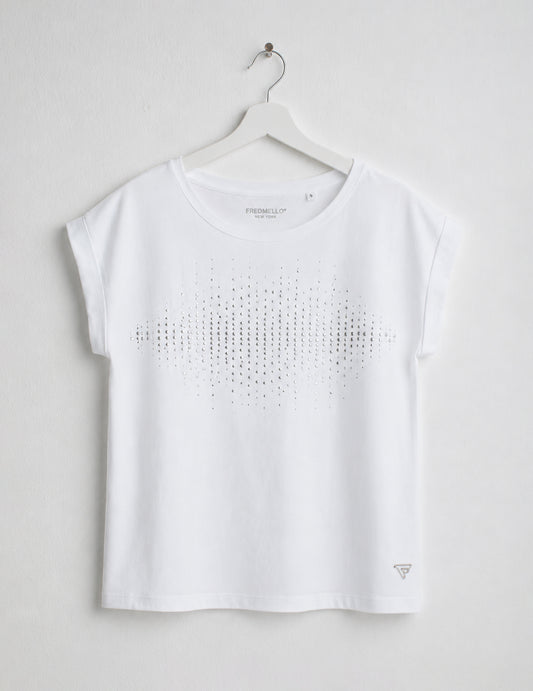 T-shirt girocollo con applicazioni di perle e borchie donna off white fw26s20tg cc-a0002