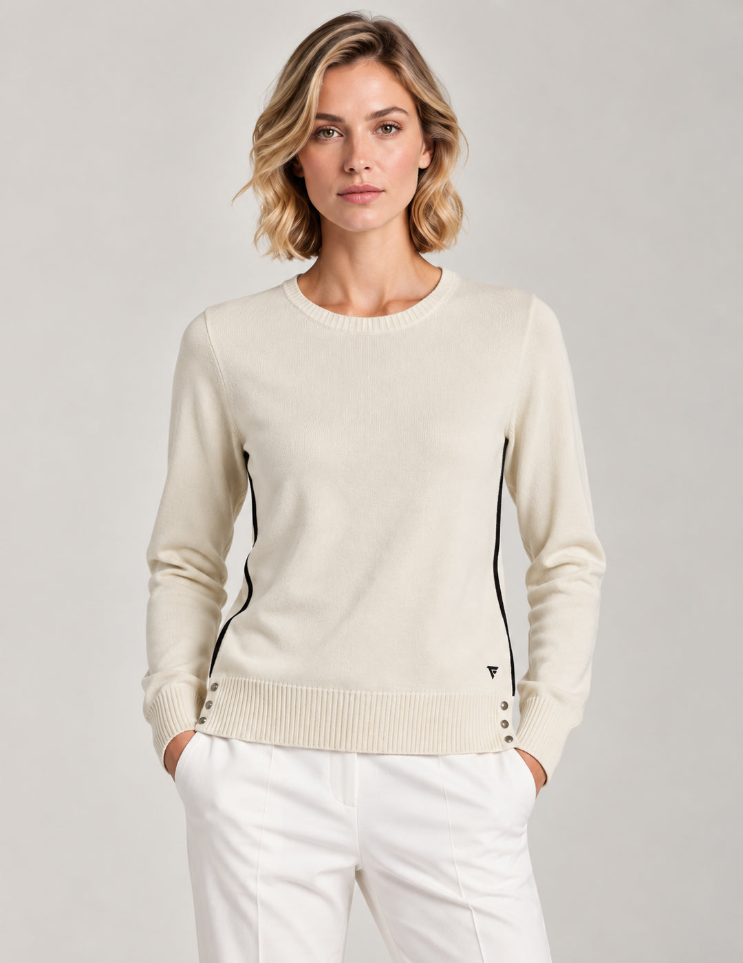 MAGLIA GIROCOLLO CON DETTAGLI A CONTRASTO donna champagne fw26w01mg cc-a0102 MAGLIA M/L G/C UNITO WOMAN