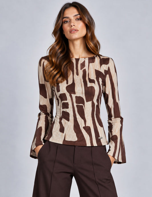 TOP IN RASO STAMPATO CON MANICHE SVASATE donna brown fw26w01tf cc-a0251