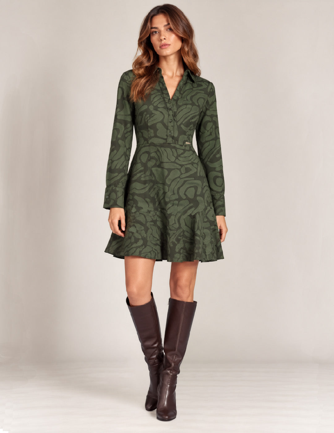 ABITO CAMICIA IN RASO STAMPATO donna green fw26w02as cc-a0801 ABITO M/L STAMPATO WOMAN
