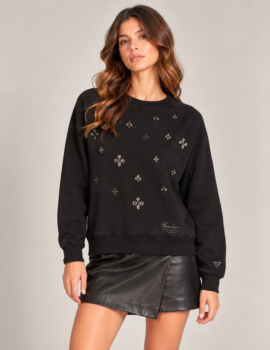 SWEATSHIRT WITH FOIL PRINT AND EMBROIDERED SETTINGS woman black fw26w02fg cc-a0951