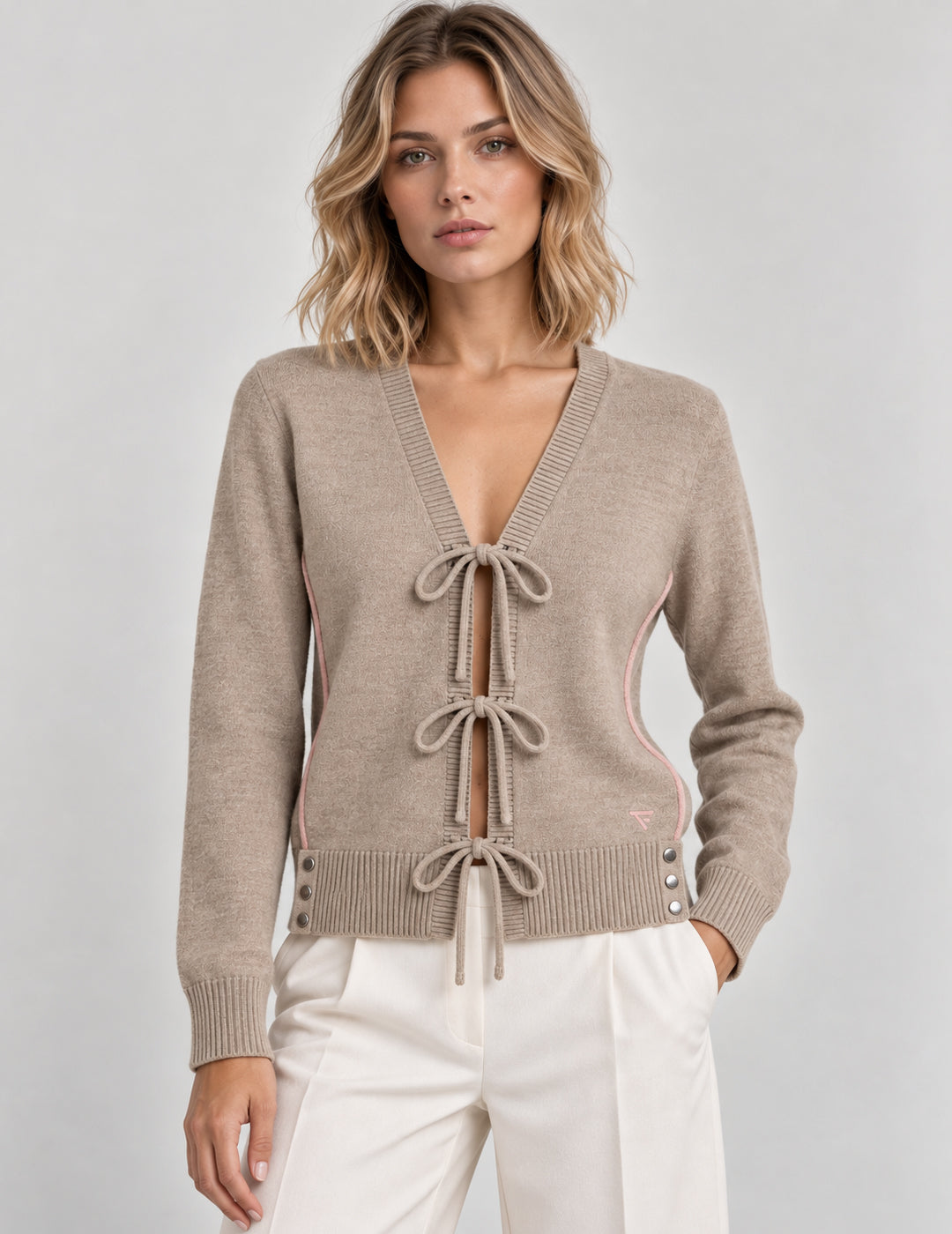 CARDIGAN CON CHIUSURA A NASTRINI donna beige fw26w04mk cc-a0101 MAGLIA M/L CARDIGAN UNITO WOMAN
