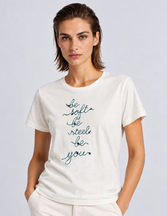 T-SHIRT CON STAMPA LAMINATA E PERLINE donna off white fw26w04tg cc-a0002