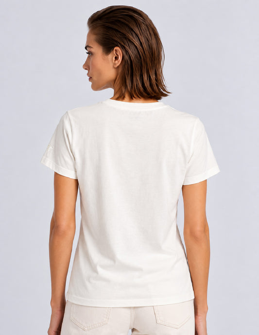 T-SHIRT CON STAMPA LAMINATA E PERLINE - back - 002