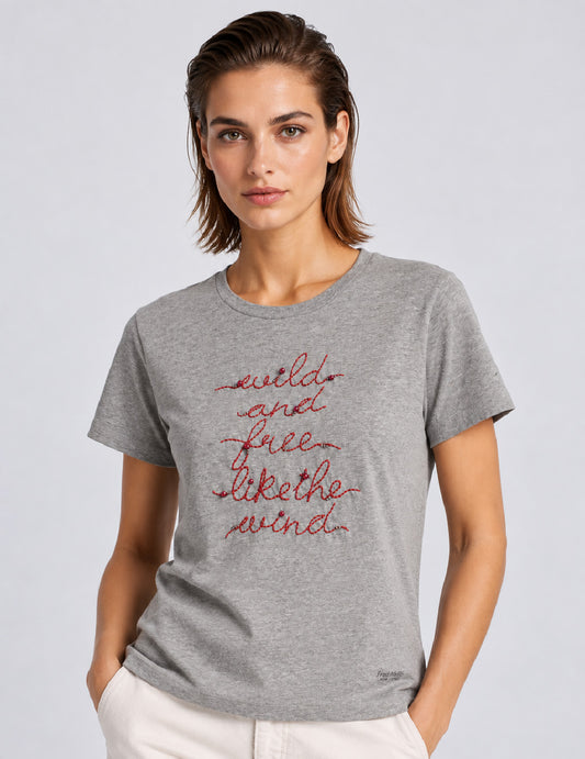 T-SHIRT CON STAMPA LAMINATA E PERLINE donna gray melange fw26w04tg cc-a0901