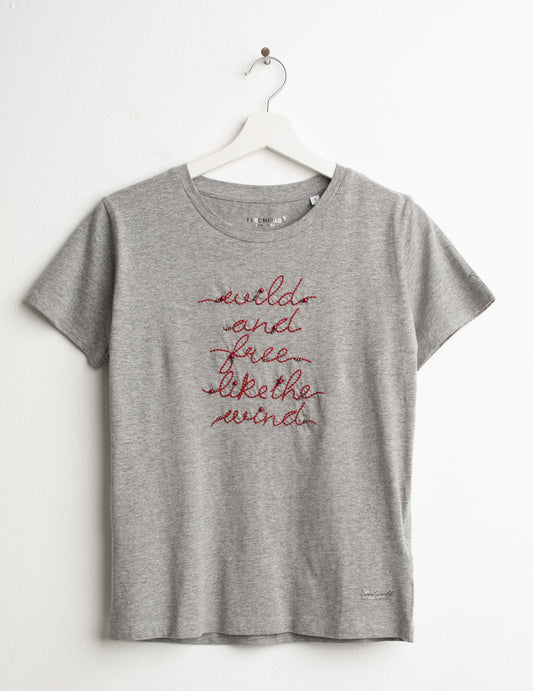 T-SHIRT CON STAMPA LAMINATA E PERLINE donna gray melange fw26w04tg cc-a0901