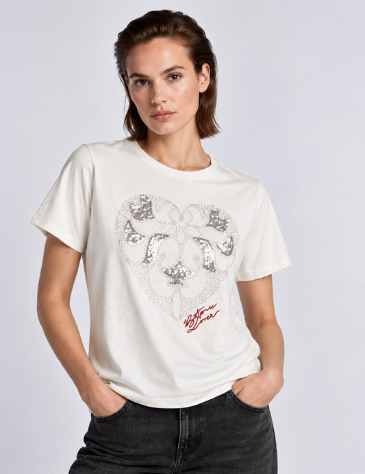 T-SHIRT CON STAMPA LAMINATA E APPLICAZIONI RICAMATE donna off white fw26w05tg cc-a0002