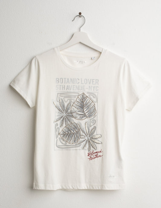 T-SHIRT CON STAMPA LAMINATA, PERLINE E RICAMI donna off white fw26w06tg cc-a0002