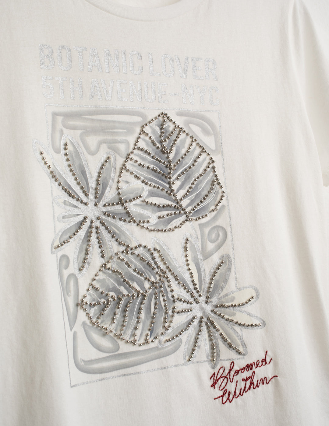 T-SHIRT WITH FOIL PRINT, BEADS AND EMBROIDERY woman off white fw26w06tg cc-a0002 T-SHIRT M/M G/C UNITO WOMAN
