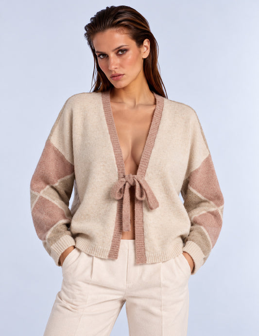CARDIGAN A FANTASIA GEOMETRICA CON MICRO-PAILLETTES donna champagne fw26w09mk cc-a0102