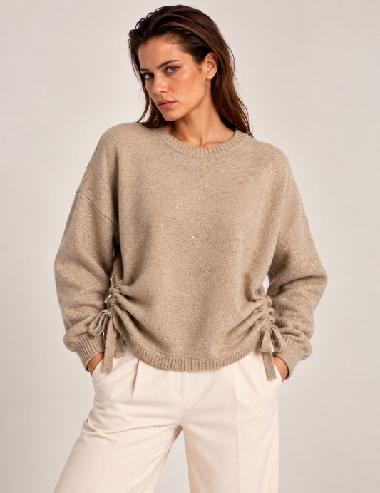 MAGLIA GIROCOLLO CON MICRO-PAILLETTES donna beige fw26w10mg cc-a0101