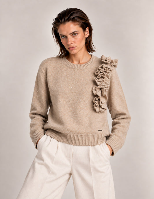 MAGLIA GIROCOLLO CON MICRO-PAILLETTES donna beige fw26w11mg cc-a0101