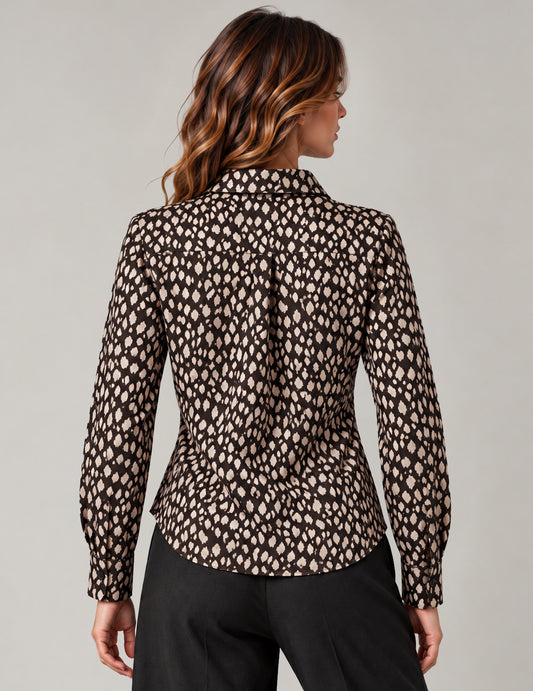 CAMICIA IN RASO STAMPATO CON POLSINO BASSO - back - 002