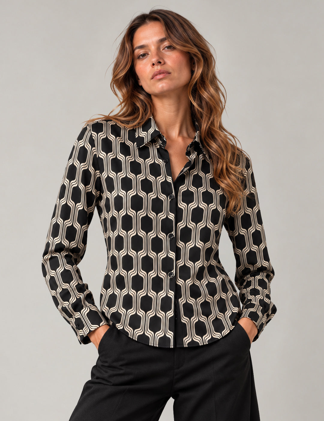 PRINTED SATIN SHIRT WITH LOW CUFFS woman black & white fw26w21cs cc-a0965 CAMICIA M/L STAMPATA WOMAN