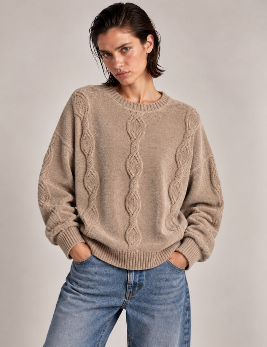 MAGLIA GIROCOLLO IN CINIGLIA CON LAVORAZIONE A TRECCE donna beige fw26w21mg cc-a0101