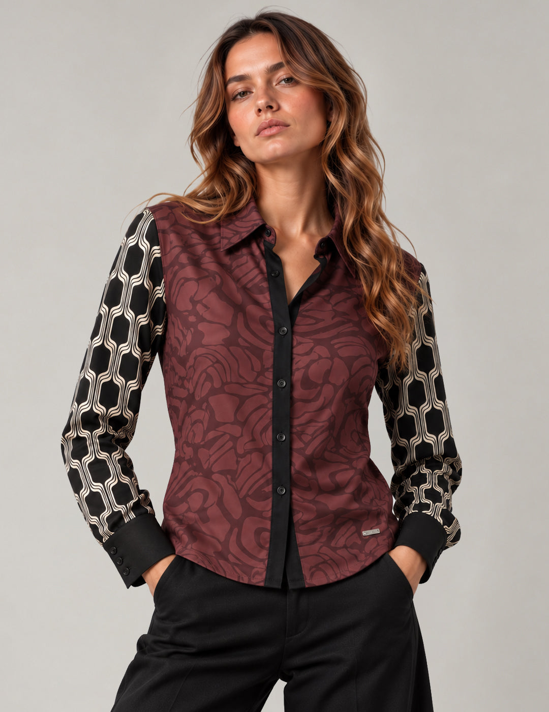 SATIN SHIRT woman burgundy fw26w22cs cc-a0313 CAMICIA M/L STAMPATA WOMAN