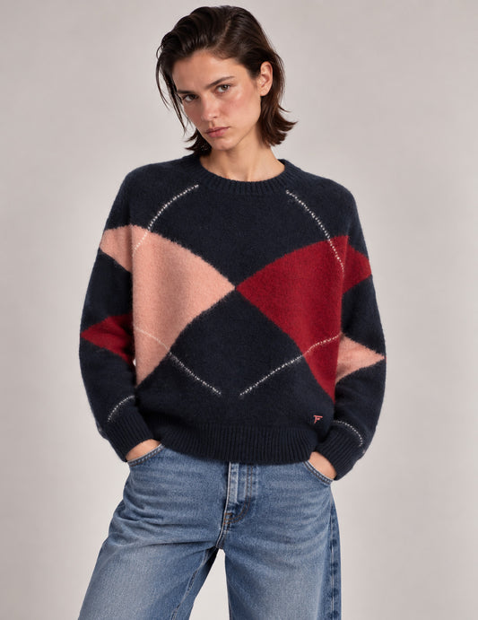MAGLIA A ROMBI CON LOGO A CONTRASTO donna night fw26w40mg cc-a0614