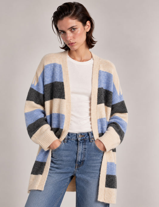 CARDIGAN A MAXIRIGHE CON LOGO A CONTRASTO donna off white fw26w42mk cc-a0002