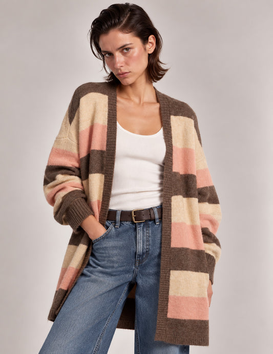 CARDIGAN A MAXIRIGHE CON LOGO A CONTRASTO donna pink fw26w42mk cc-a0406
