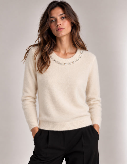MAGLIA GIROCOLLO CON CASTONI RICAMATI donna off white fw26w62mg cc-a0002
