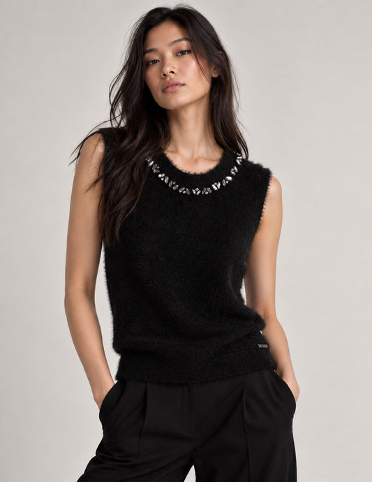 MAGLIA GIROCOLLO SMANICATA CON PIETRE RICAMATE donna black fw26w64ms cc-a0951