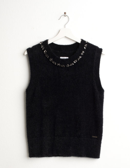 MAGLIA GIROCOLLO SMANICATA CON PIETRE RICAMATE donna black fw26w64ms cc-a0951